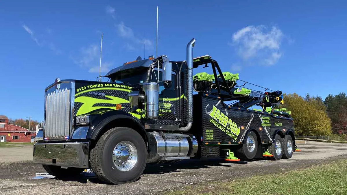 Arrow Wrecker Service heavy wrecker on a recovery in Kansas